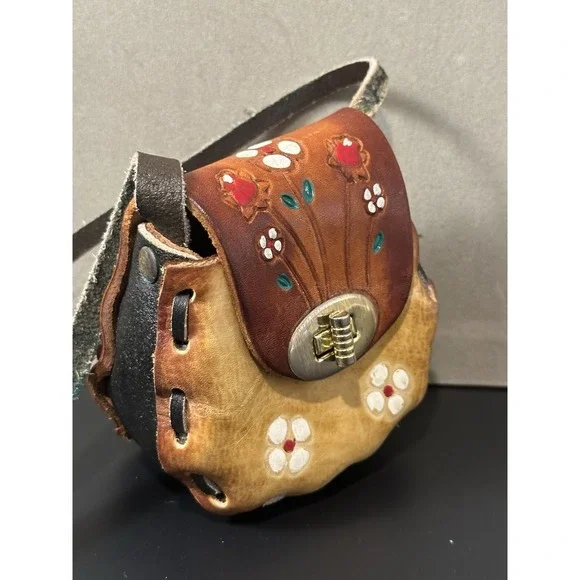 Vintage Mexican Folk Art Leather‎ Mini Crossbody Bag - Picture 6 of 7